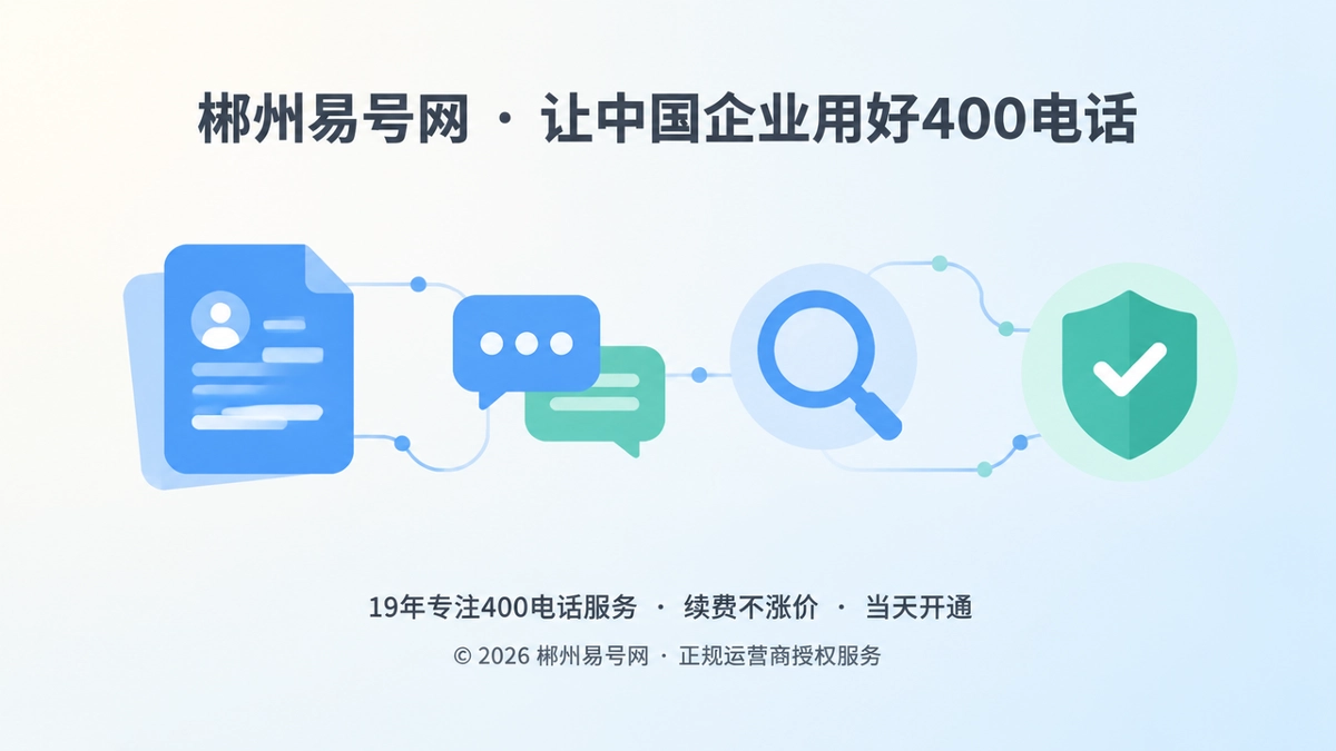 抽象场景式信息节点插画，代表400电话服务承诺可核验